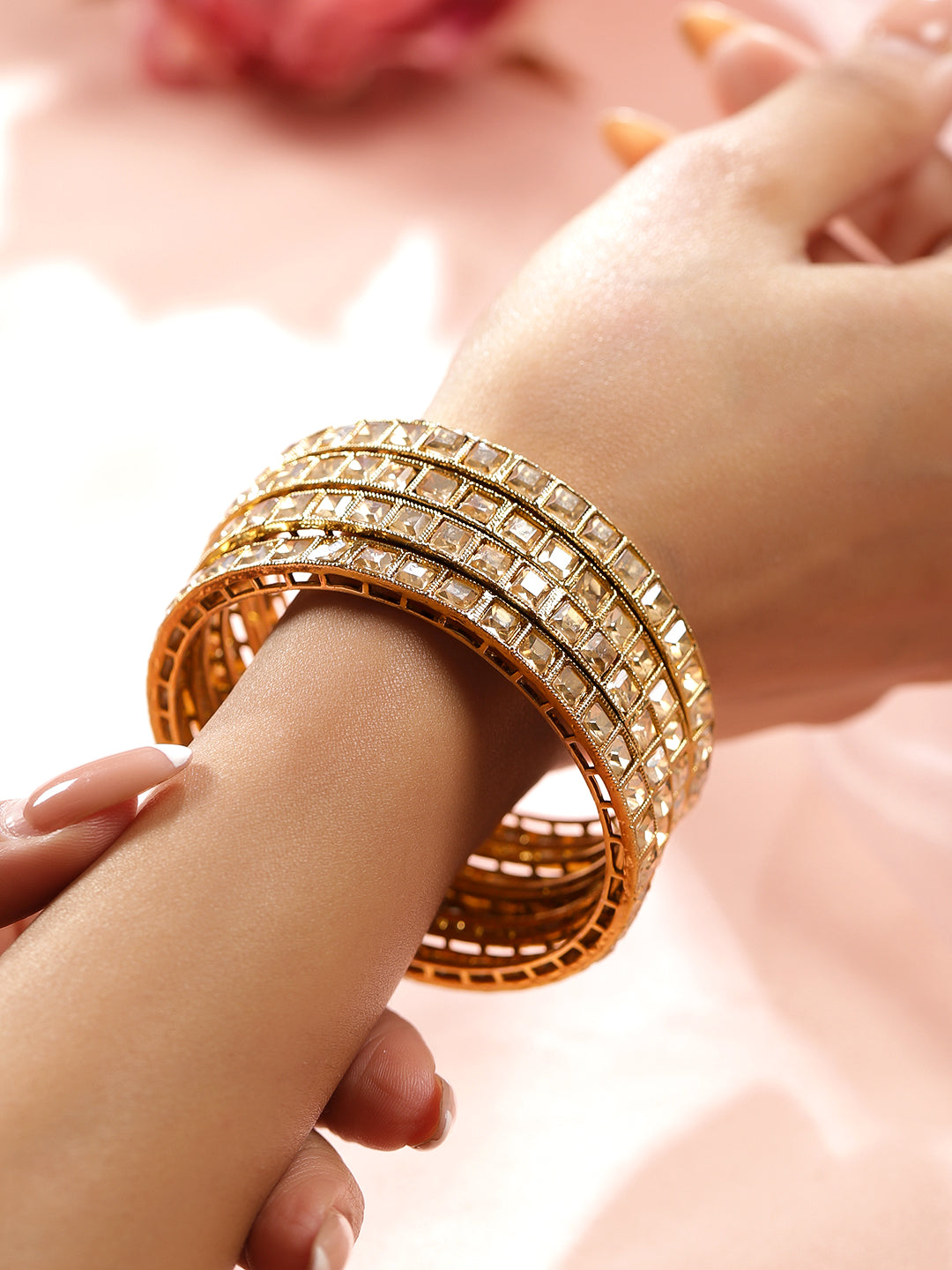 Kundan Glow Minimal Bangles 2.4 - Small
