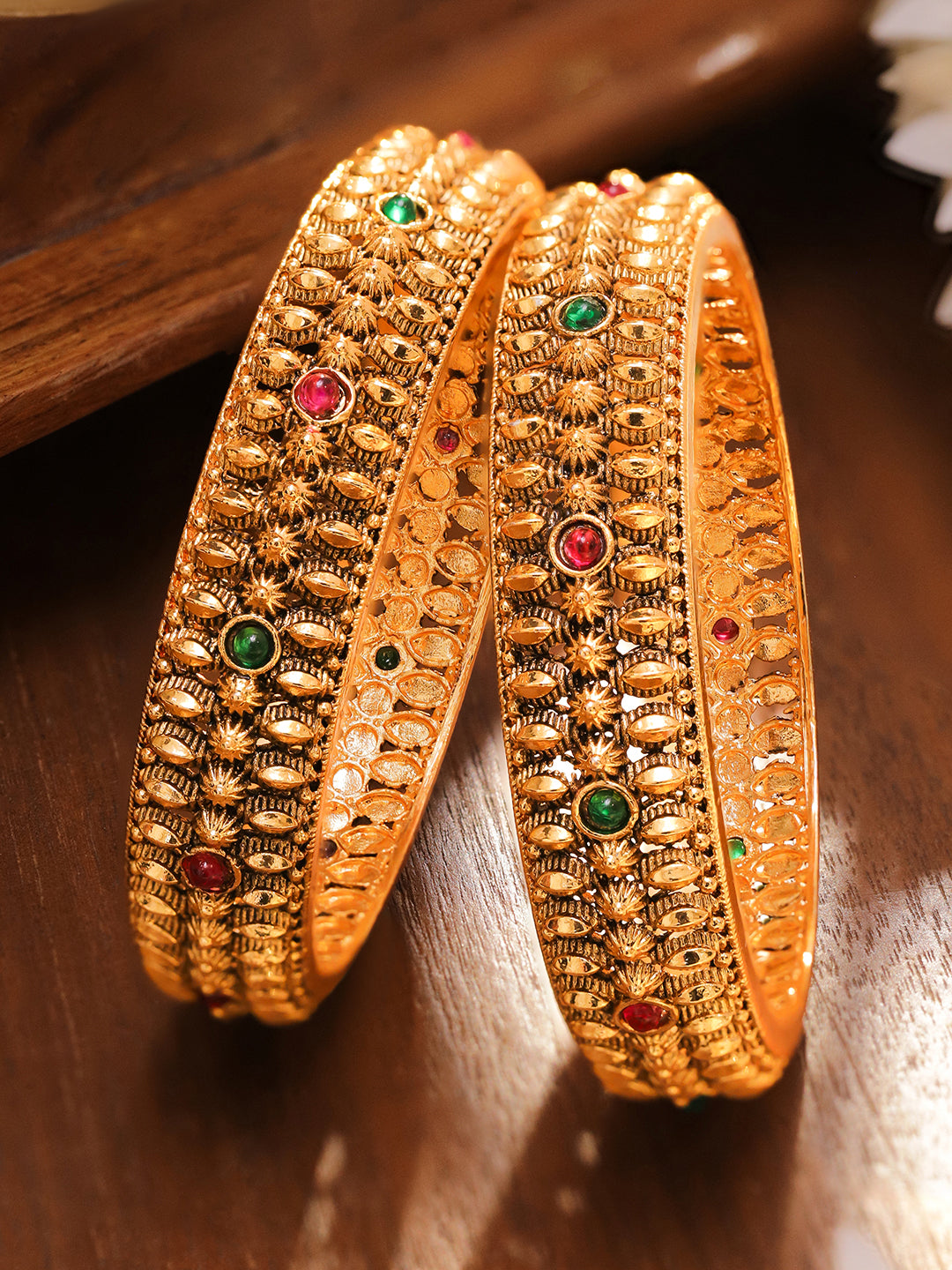 Stories in Green & Red Traditional Bangles 2.4 - Small