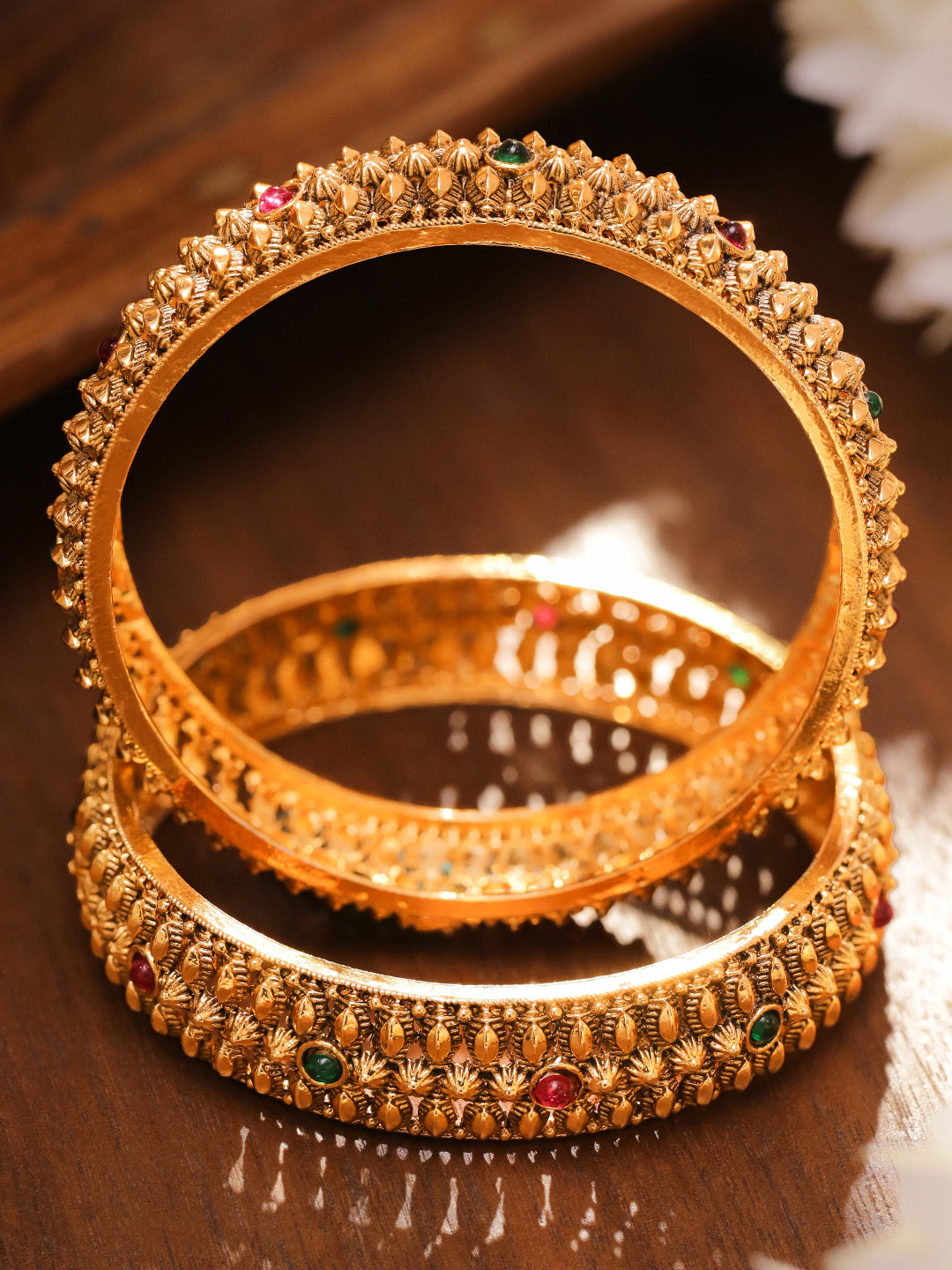 Stories in Green & Red Traditional Bangles 2.4 - Small