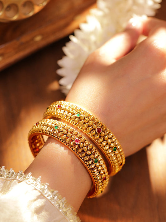 Stories in Green & Red Traditional Bangles 2.8 - Large