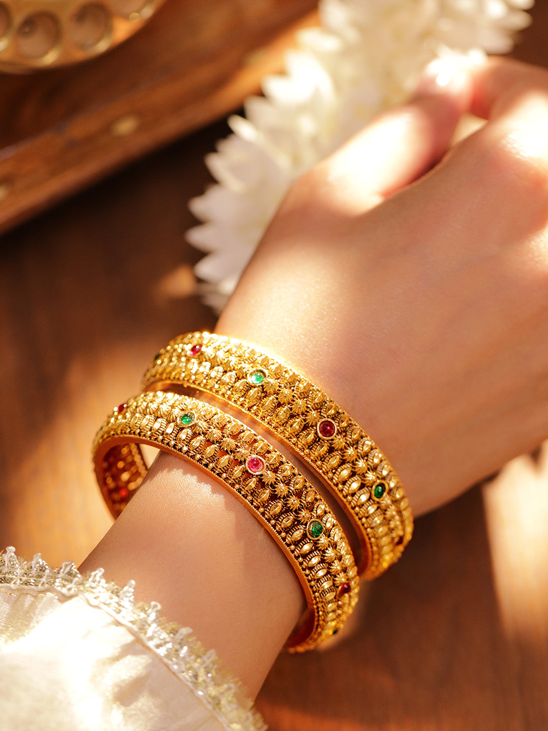 Stories in Green & Red Traditional Bangles 2.6 - Medium