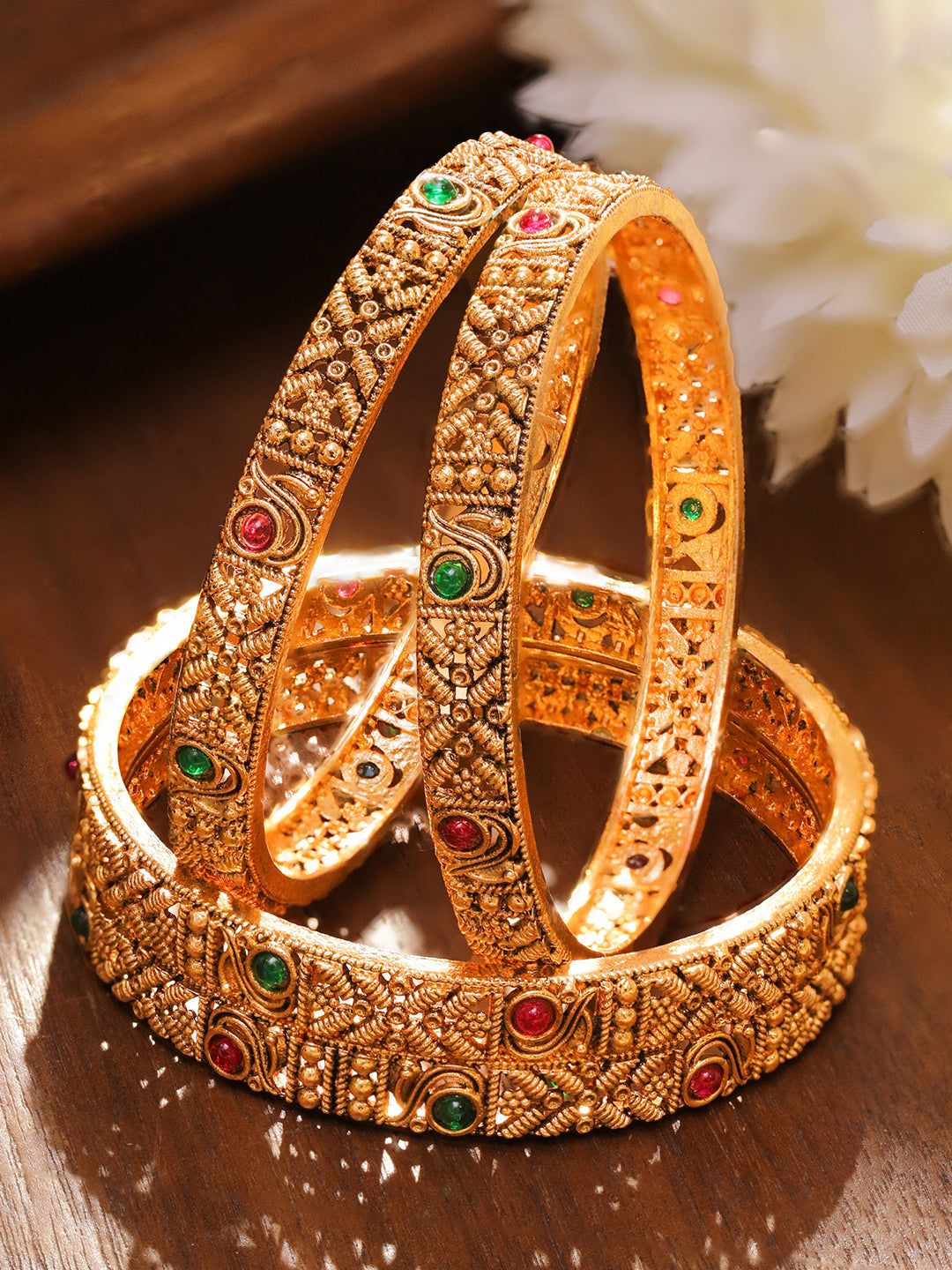 Gold Toned Bangles Set Of 4 2.8 - Large