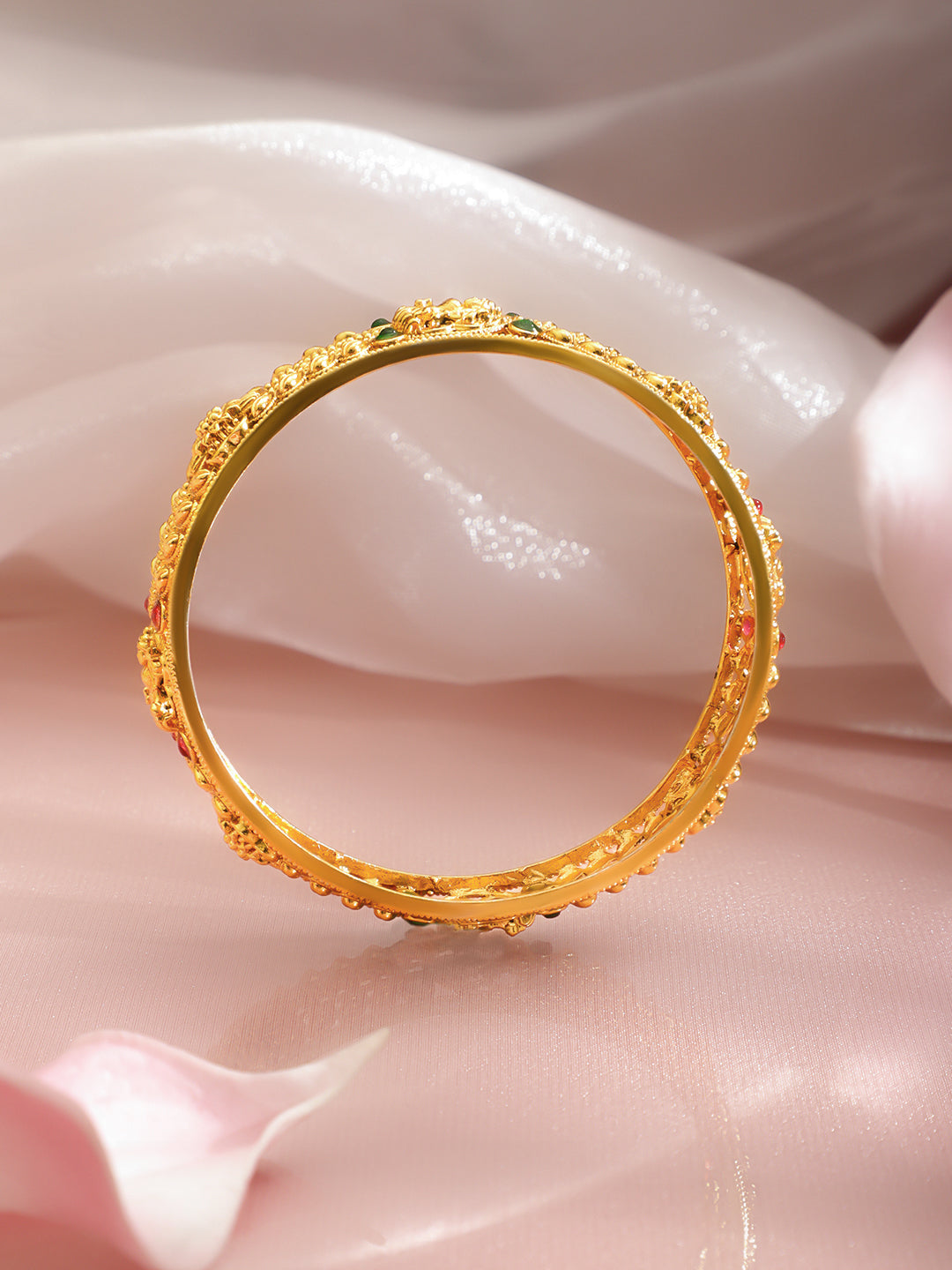 Gold Toned Temple Bangles Set Of 6 2.8 - Large
