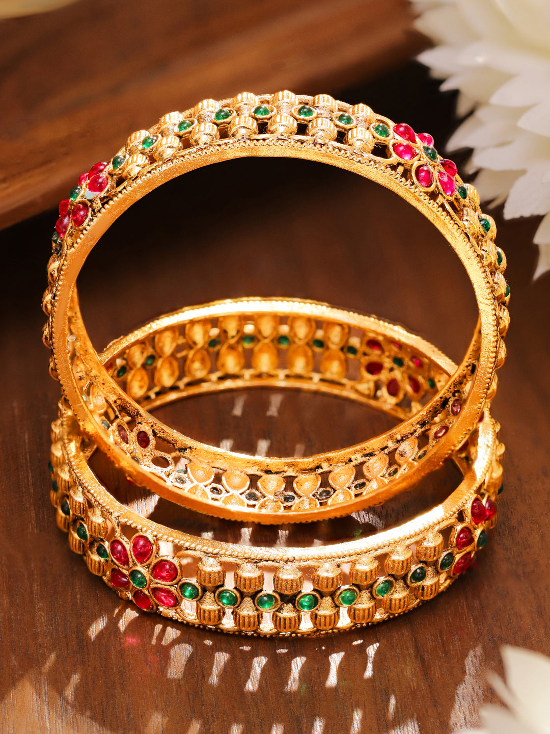 Green-Red Florat Gold Plated Bangles 2.4 - Small