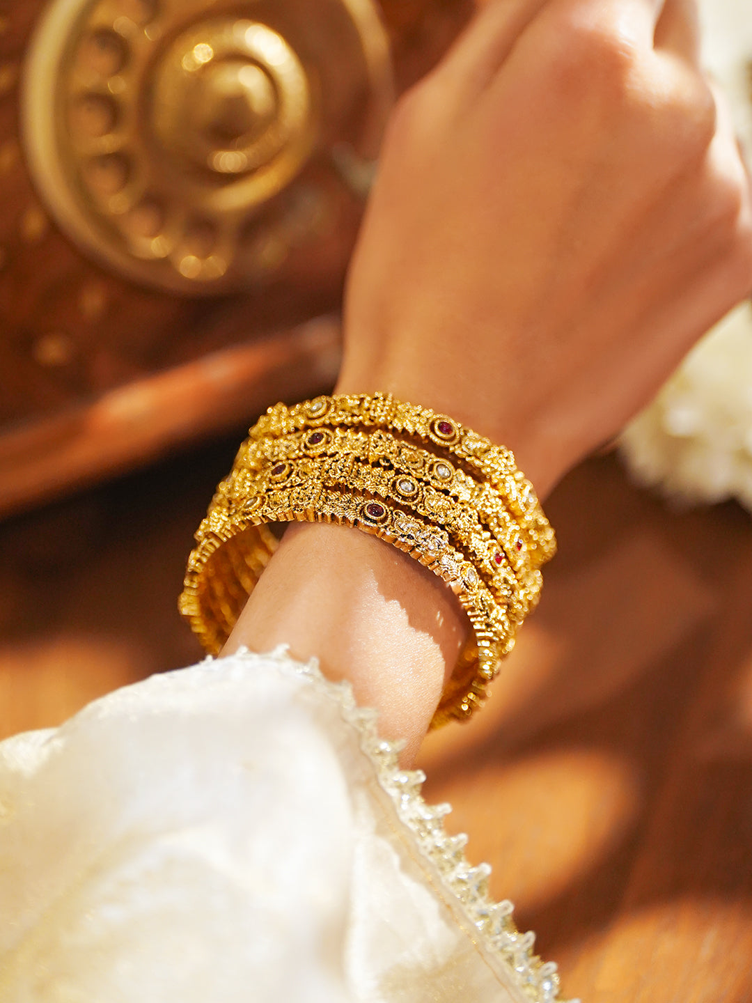 Laxmi Motif Gold Bangles Set Of 4 2.4 - Small