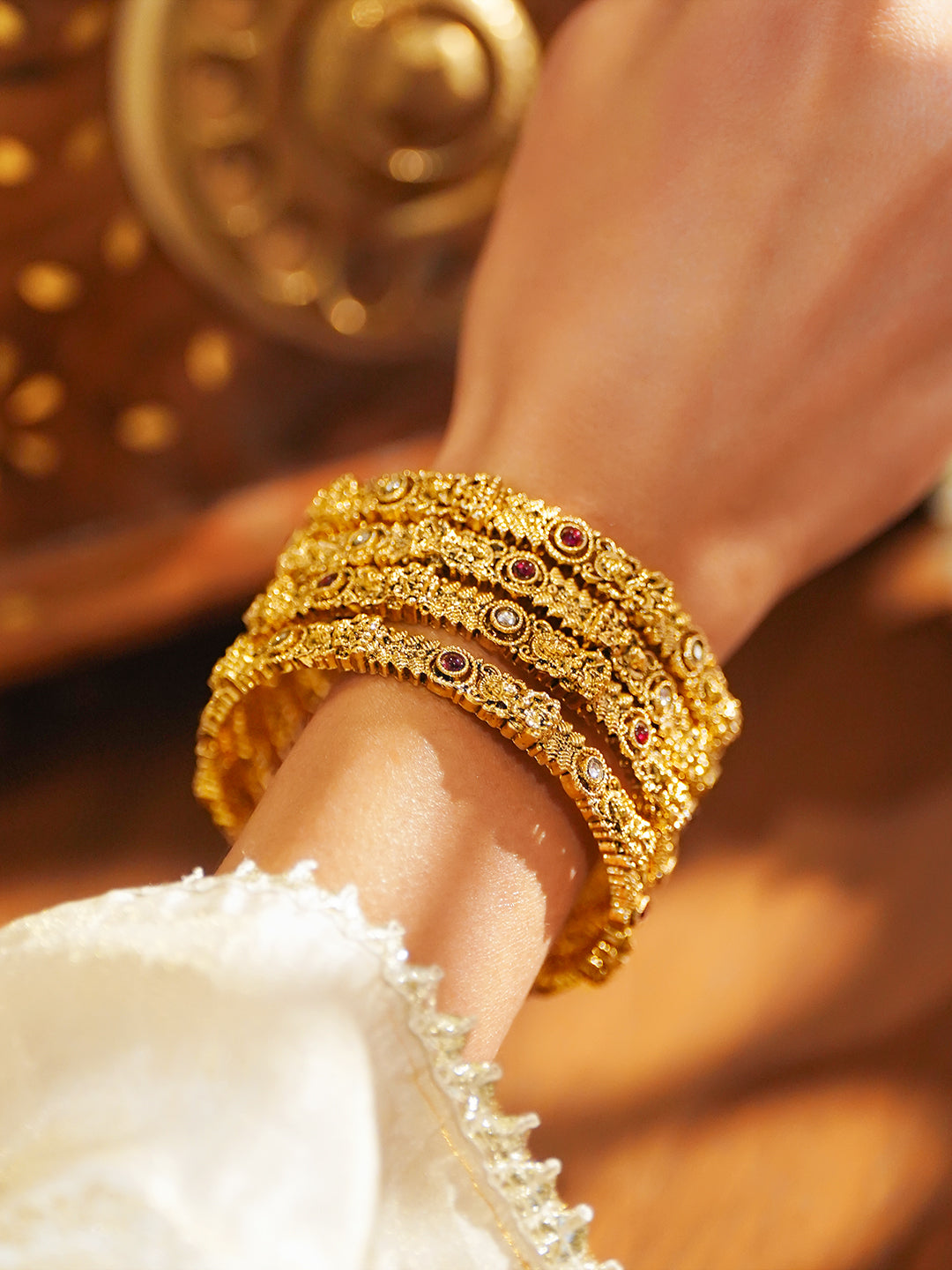 Laxmi Motif Gold Bangles Set Of 4 2.4 - Small
