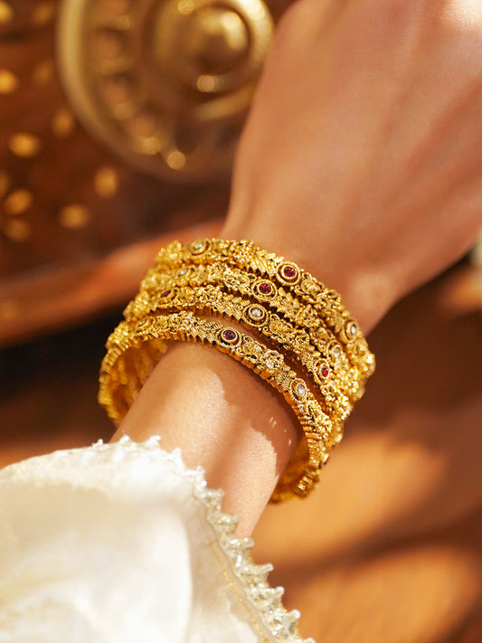 Laxmi Motif Gold Bangles Set Of 4 2.8 - Large