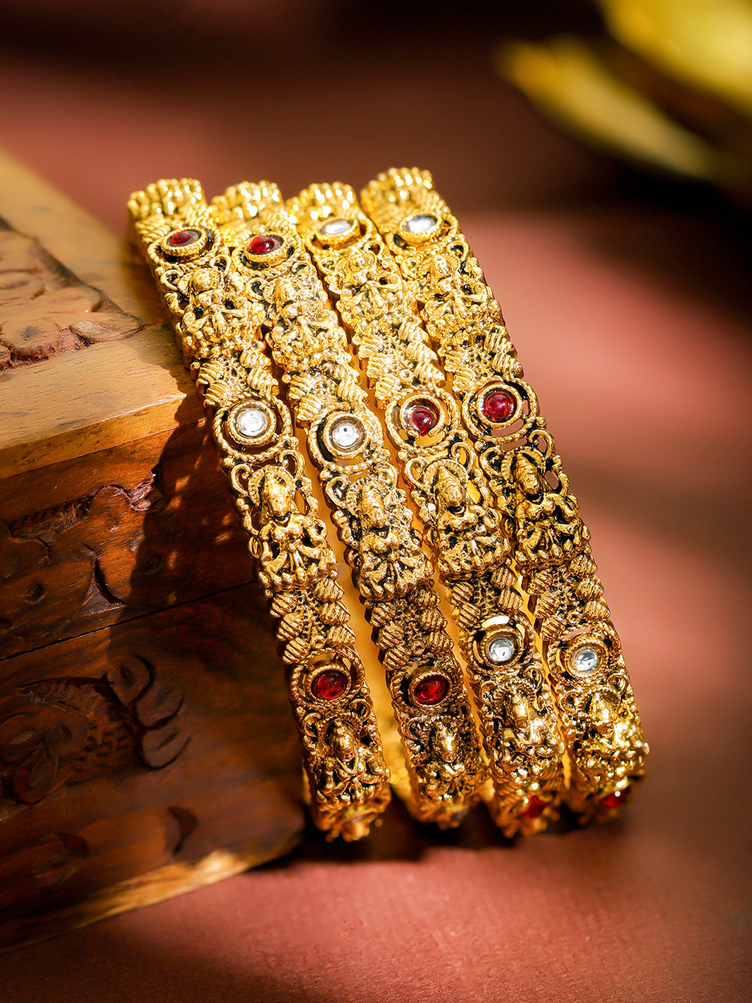 Laxmi Motif Gold Bangles Set Of 4 2.6 - Medium