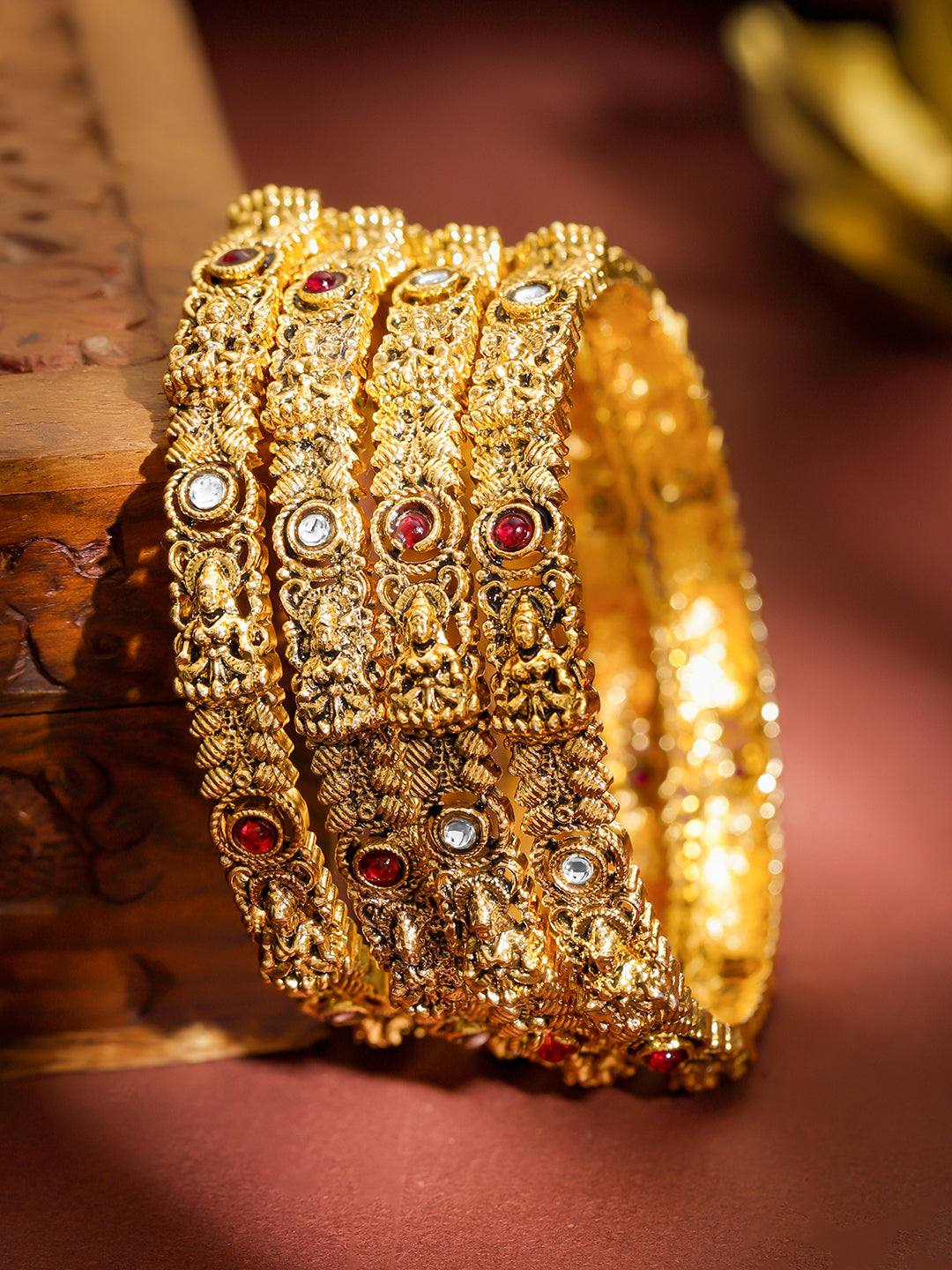 Laxmi Motif Gold Bangles Set Of 4 2.4 - Small