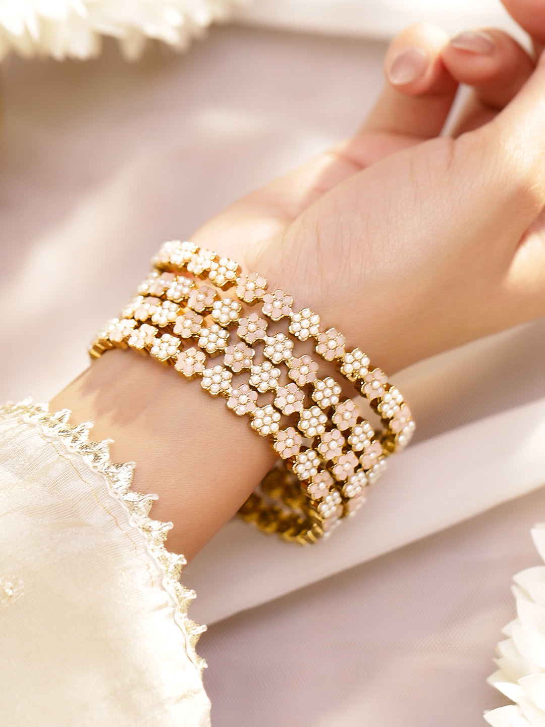 Soft Flora Pearl Bangle Set 2.4 - Small