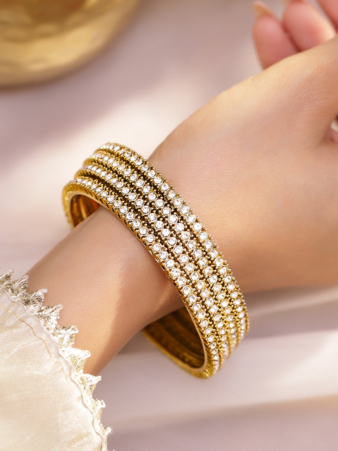 American Diamond  Zirconia Gold Bangles Set Of 4 2.8 - Large