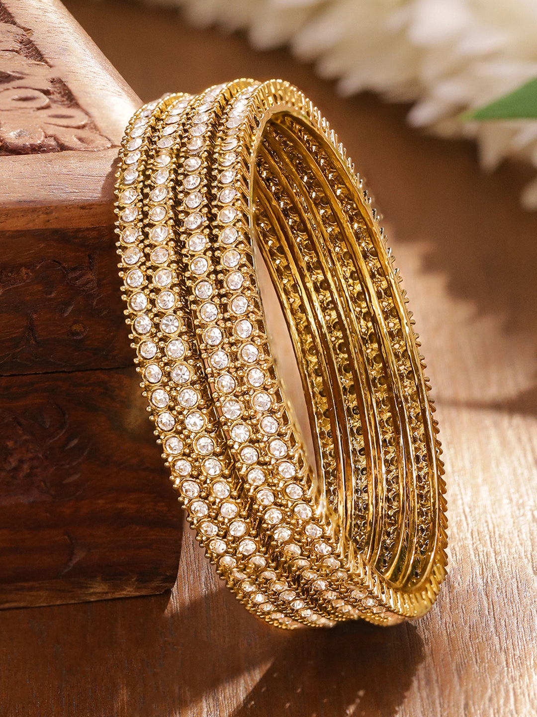 American Diamond  Zirconia Gold Bangles Set Of 4 2.4 - Small