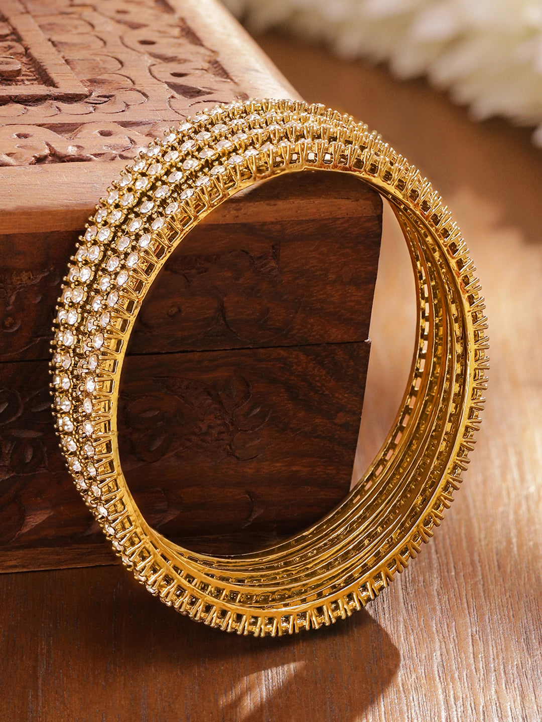 American Diamond  Zirconia Gold Bangles Set Of 4 2.8 - Large