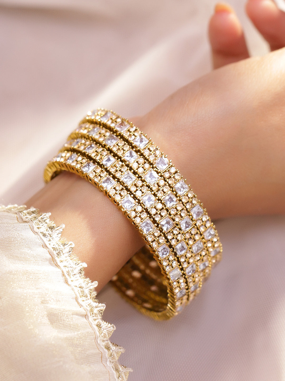 American Diamond Zirconia Bangles Set Of 4 2.6 - Medium