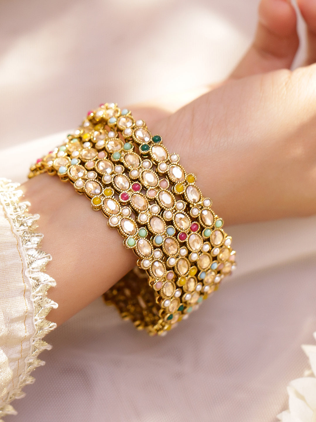 Multicolor Beaded Bangles Set Of 4 2.4 - Small