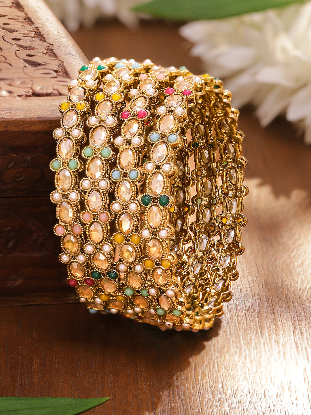 Multicolor Beaded Bangles Set Of 4 2.8 - Large