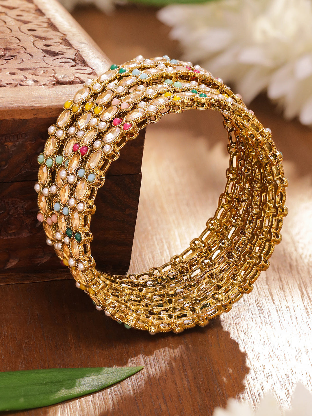 Multicolor Beaded Bangles Set Of 4 2.4 - Small