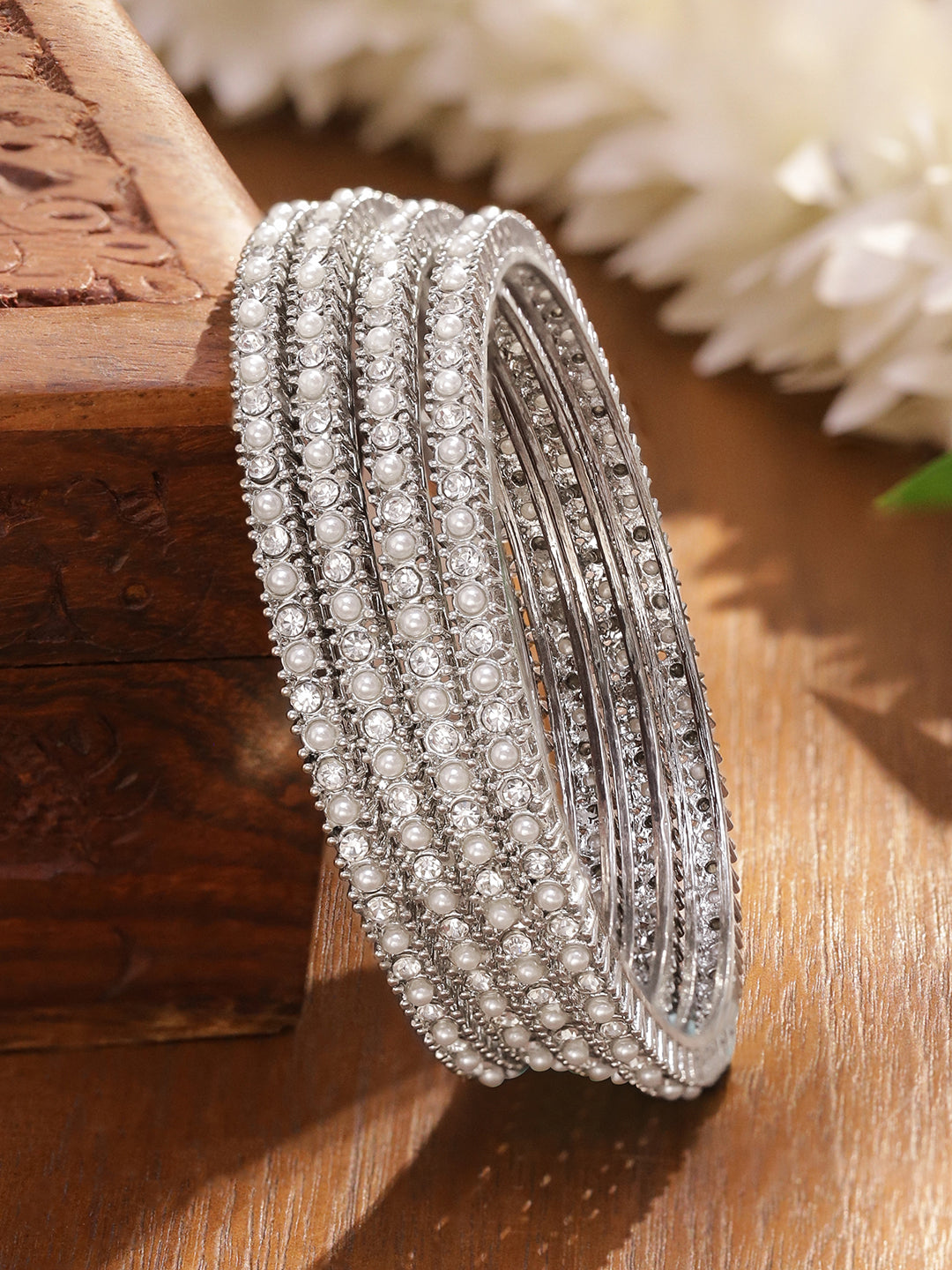 American Diamond  Zirconia White Bangles Set Of 4 2.4 - Small