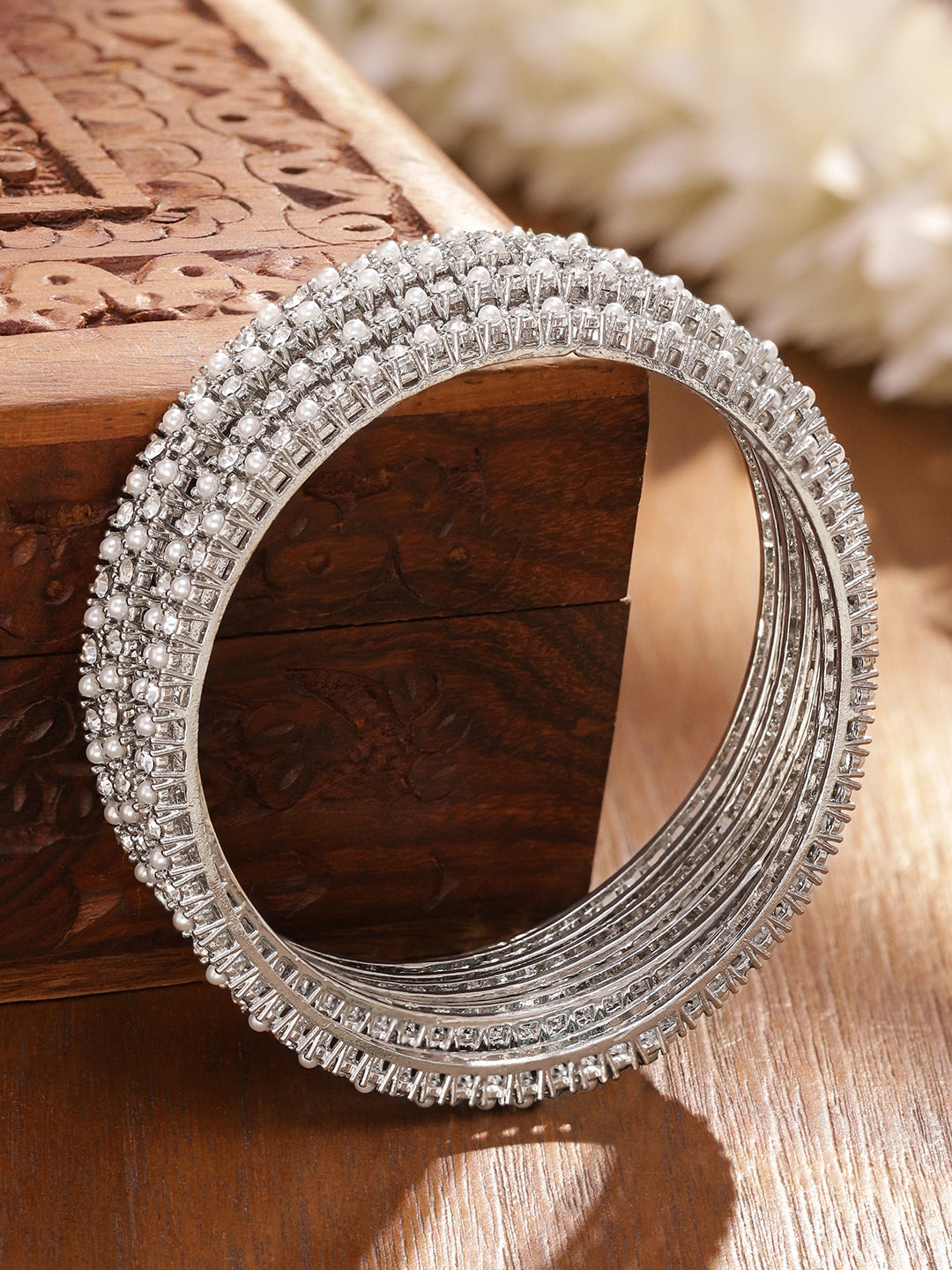 American Diamond  Zirconia White Bangles Set Of 4 2.6 - Medium