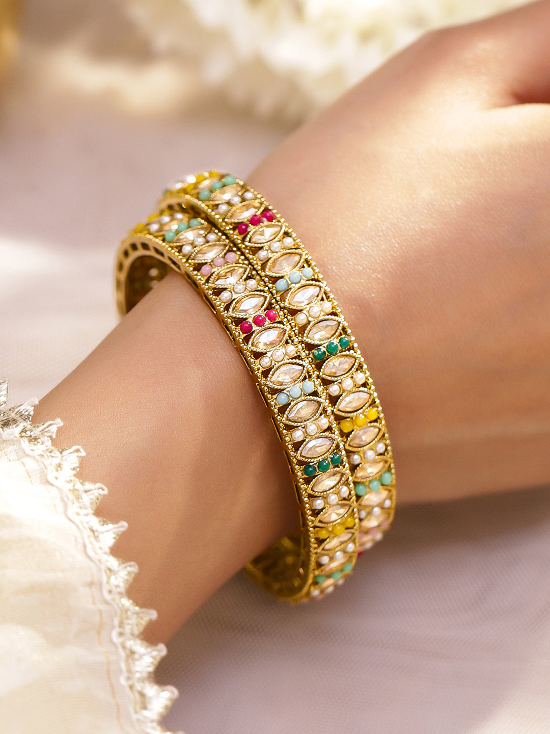 Multicolor Beaded Bangles Set Of 2 2.4 - Small