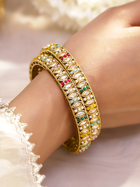 Multicolor Beaded Bangles Set Of 2 2.4 - Small