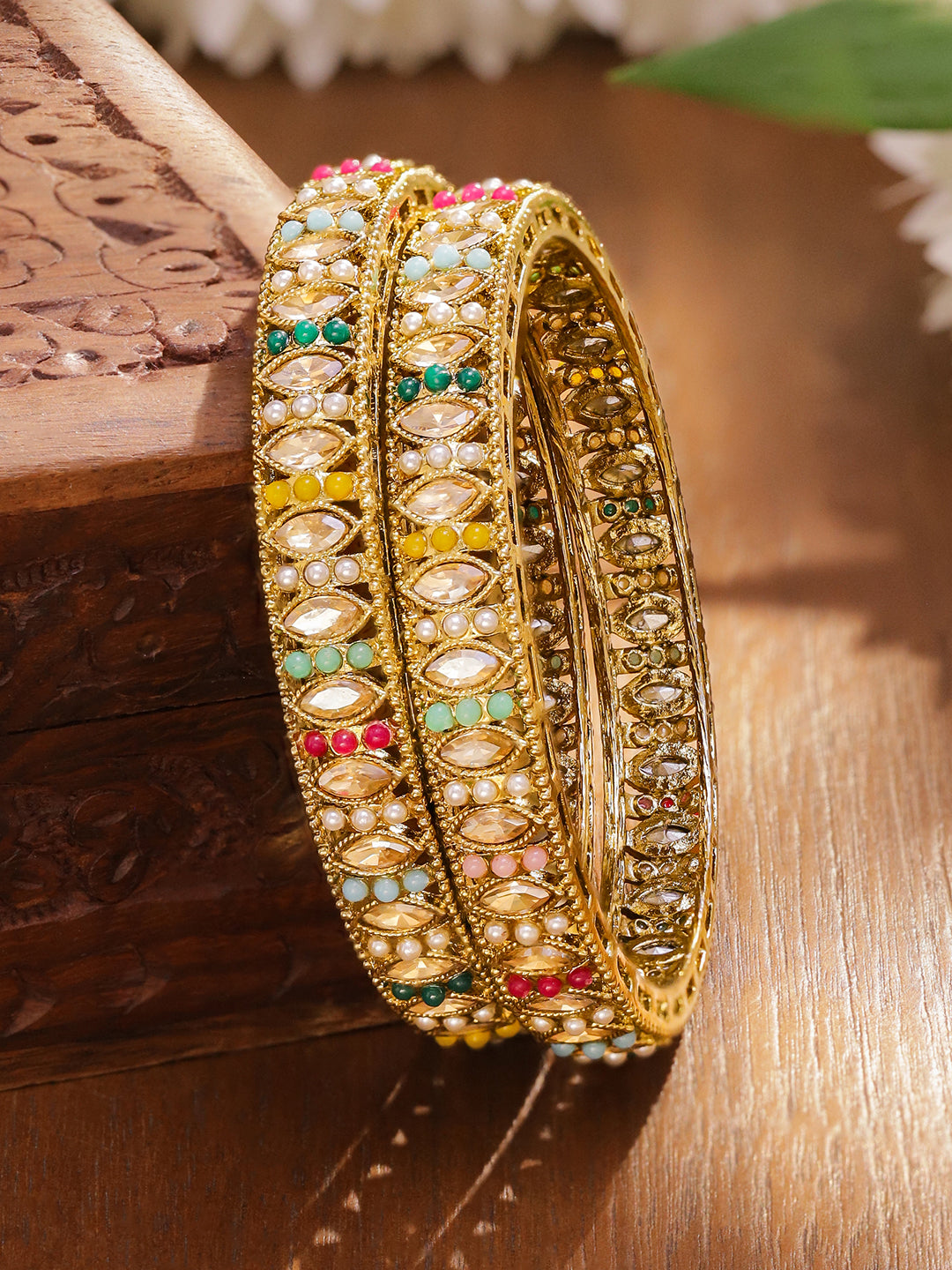 Multicolor Beaded Bangles Set Of 2 2.6 - Medium