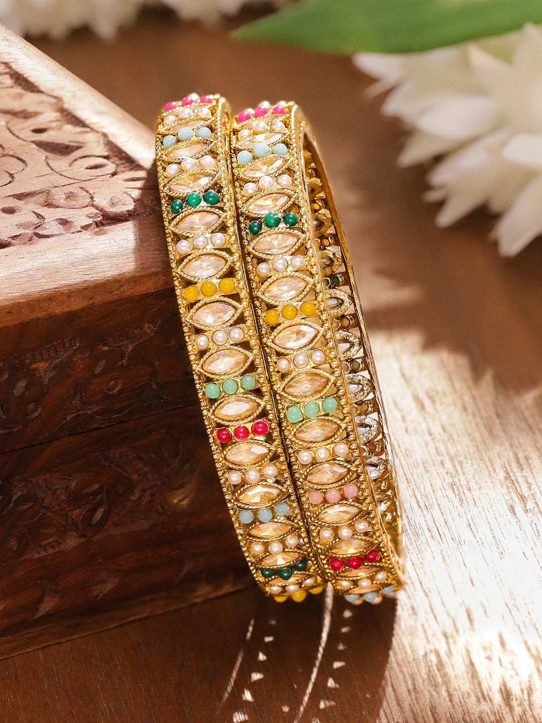 Multicolor Beaded Bangles Set Of 2 2.8 - Large