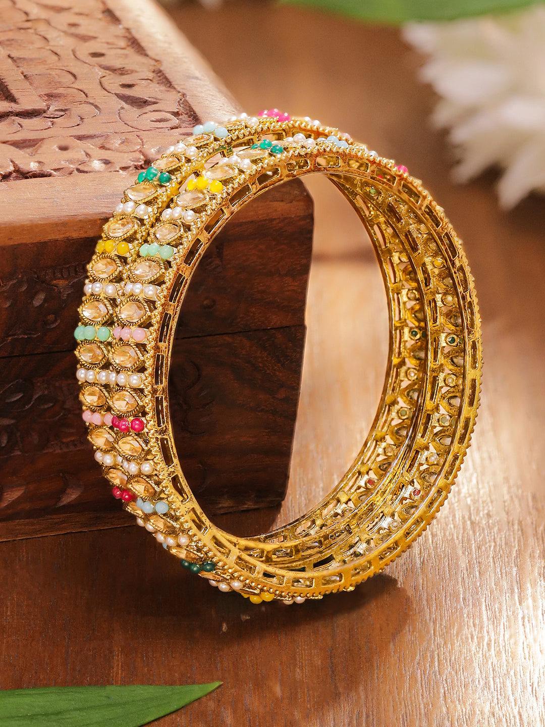 Multicolor Beaded Bangles Set Of 2 2.8 - Large