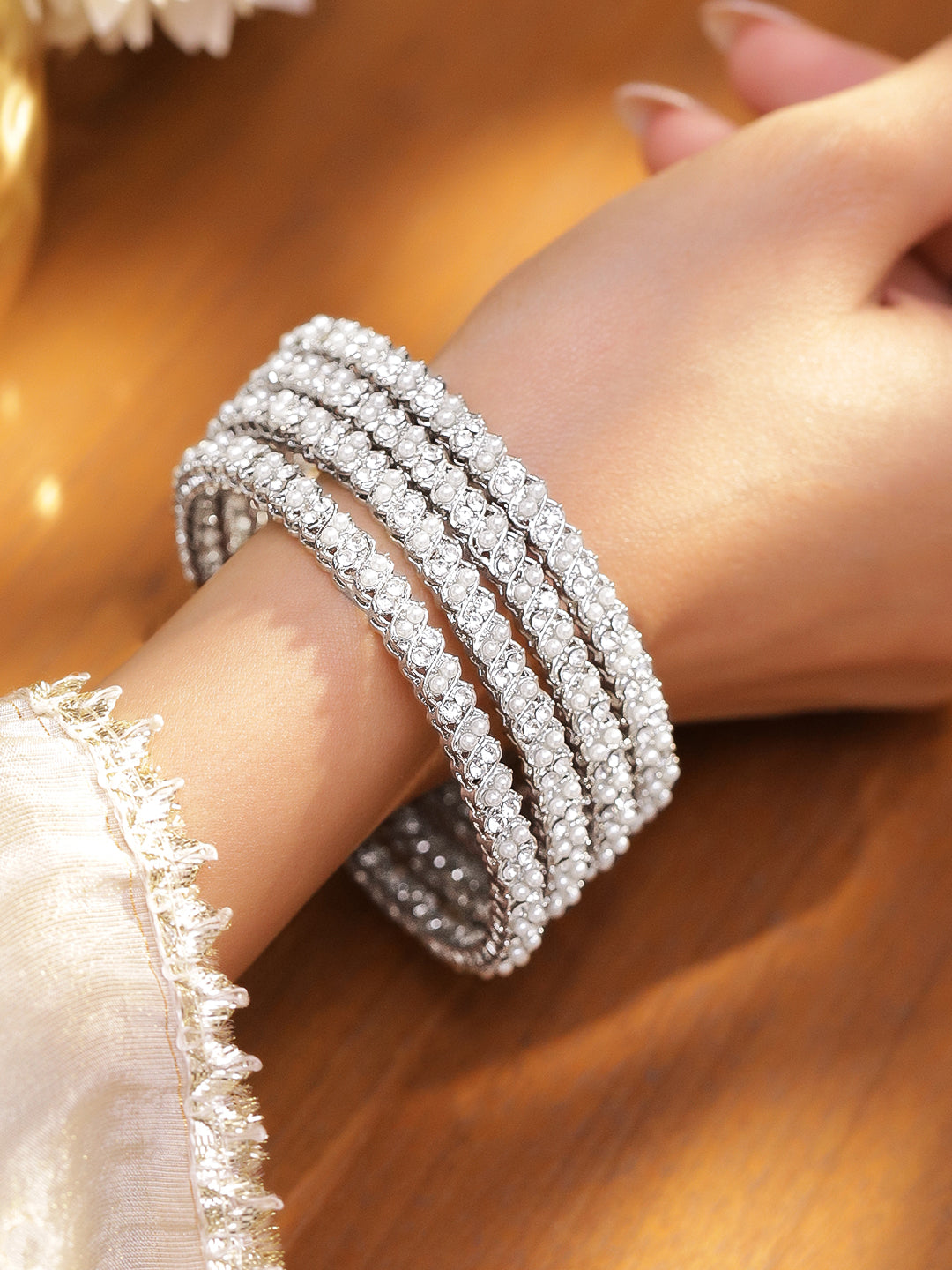 Set Of 4 American Diamond Zirconia White Bangles 2.6 - Medium