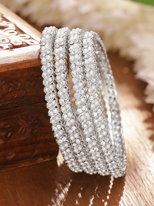 Set Of 4 American Diamond Zirconia White Bangles 2.4 - Small