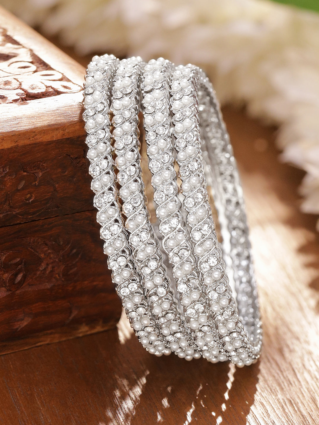Set Of 4 American Diamond Zirconia White Bangles 2.6 - Medium