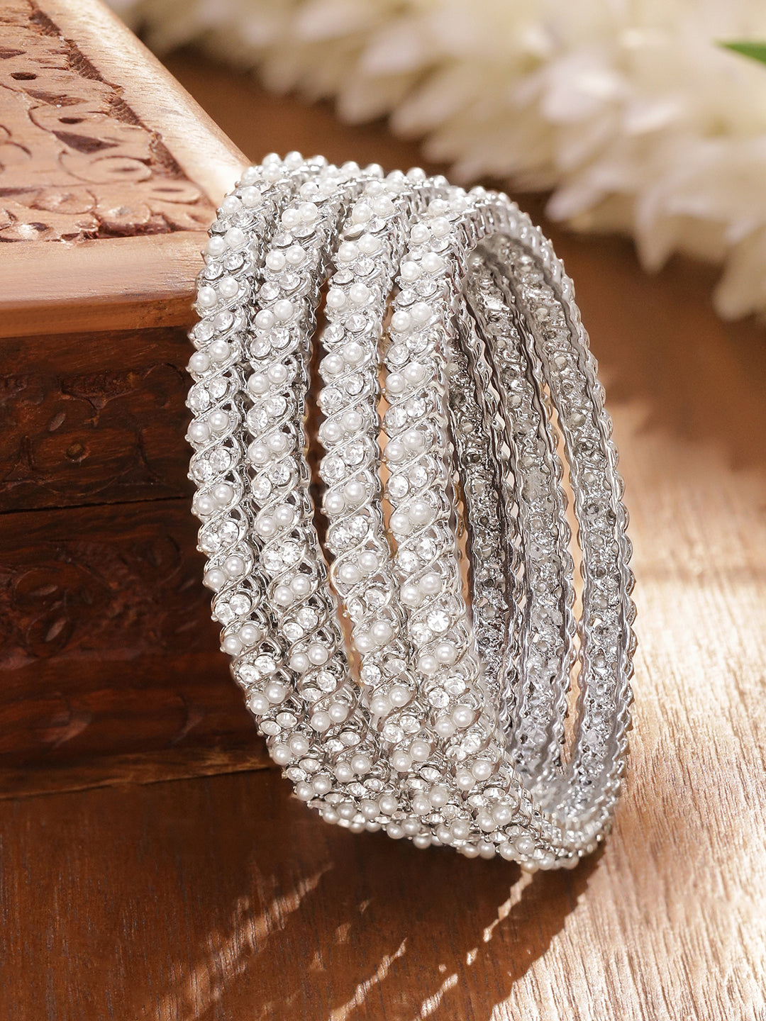 Set Of 4 American Diamond Zirconia White Bangles 2.4 - Small
