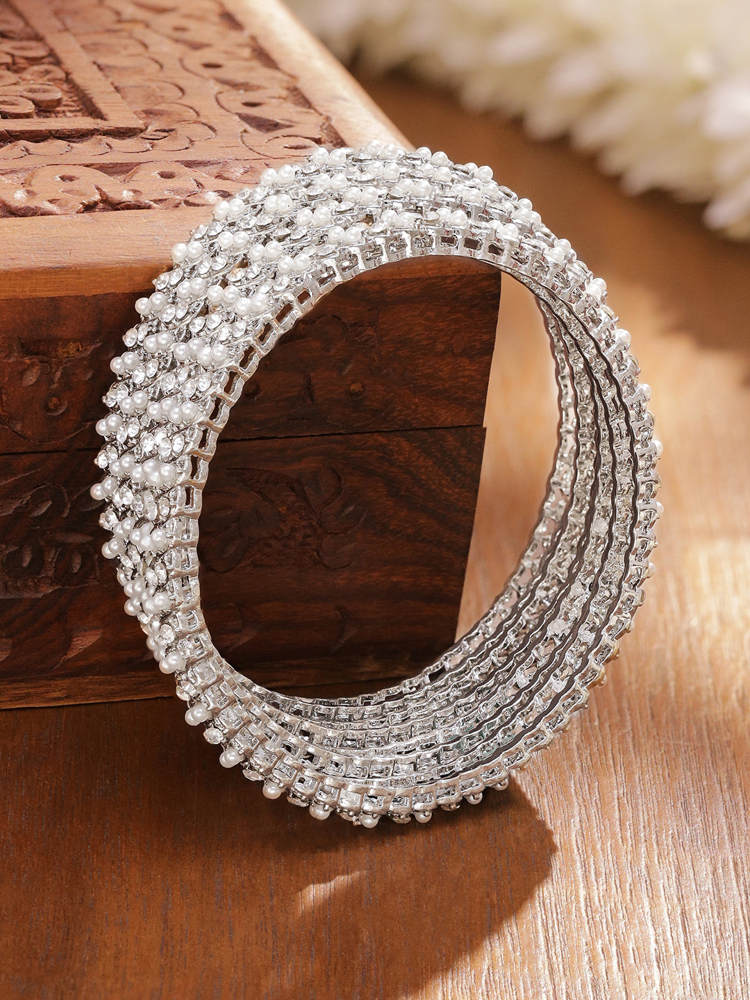 Set Of 4 American Diamond Zirconia White Bangles 2.4 - Small