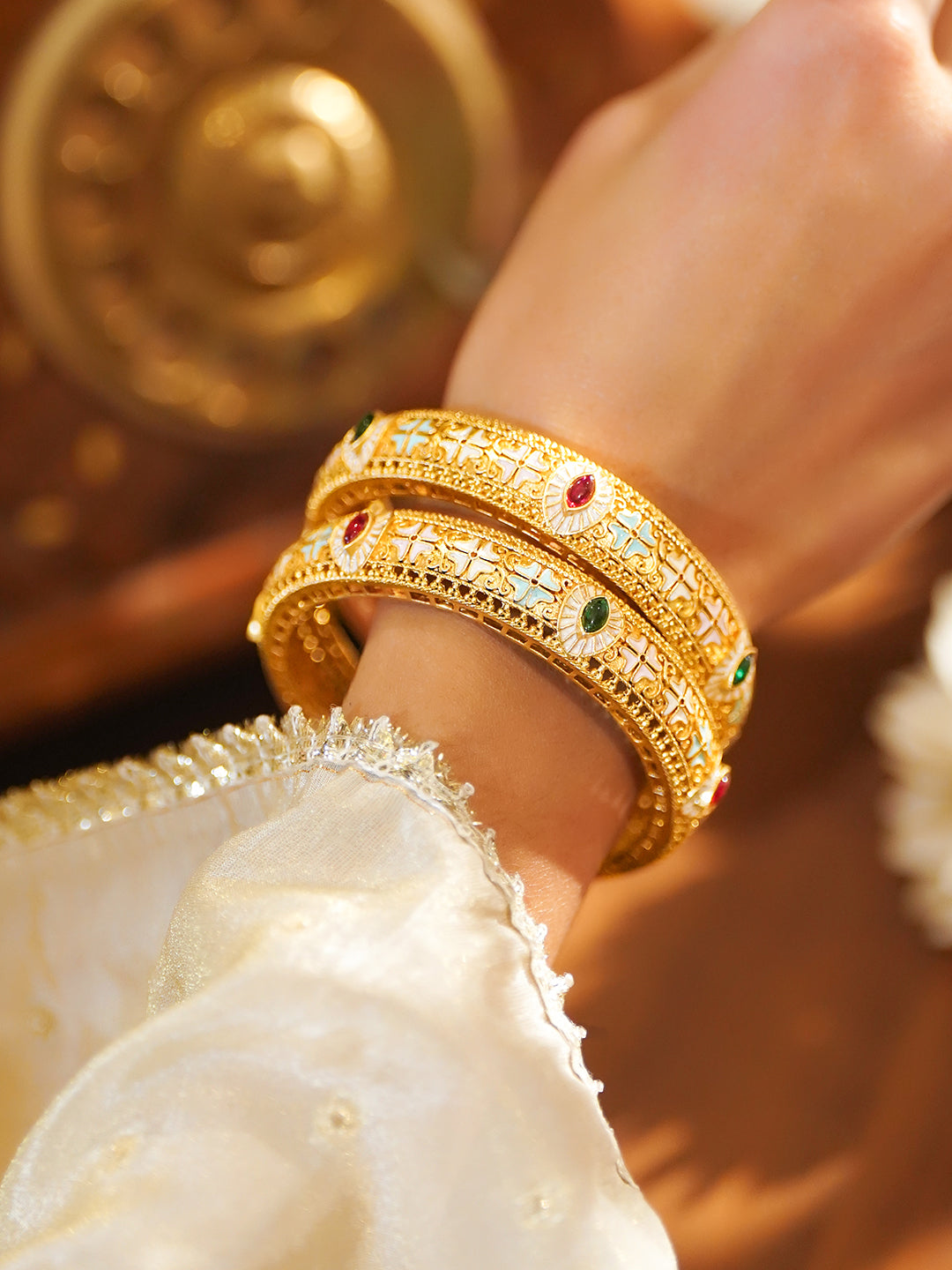 Gold Toned Multicolor Bangles Set Of 2 2.6 - Medium
