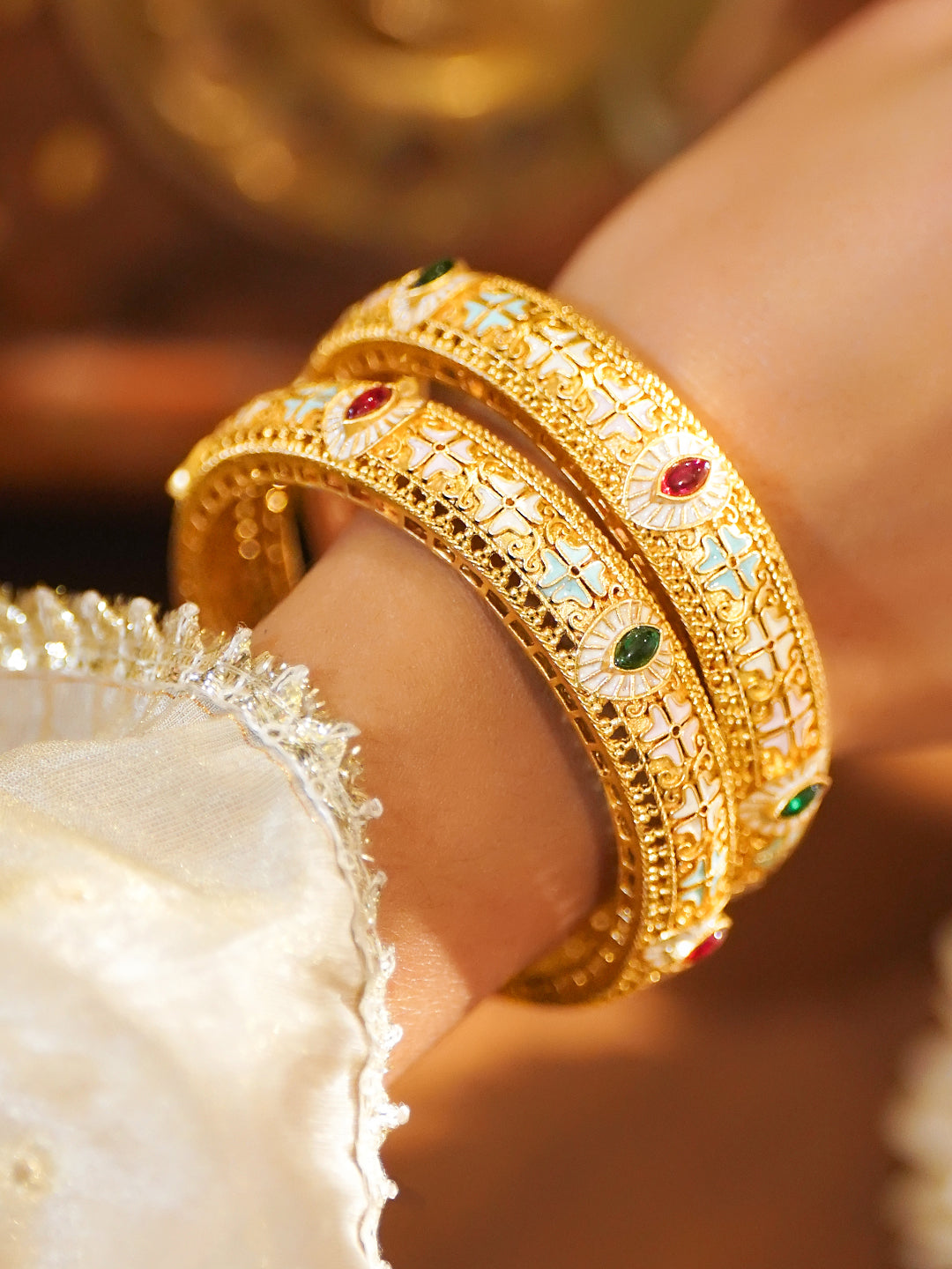 Gold Toned Multicolor Bangles Set Of 2 2.6 - Medium