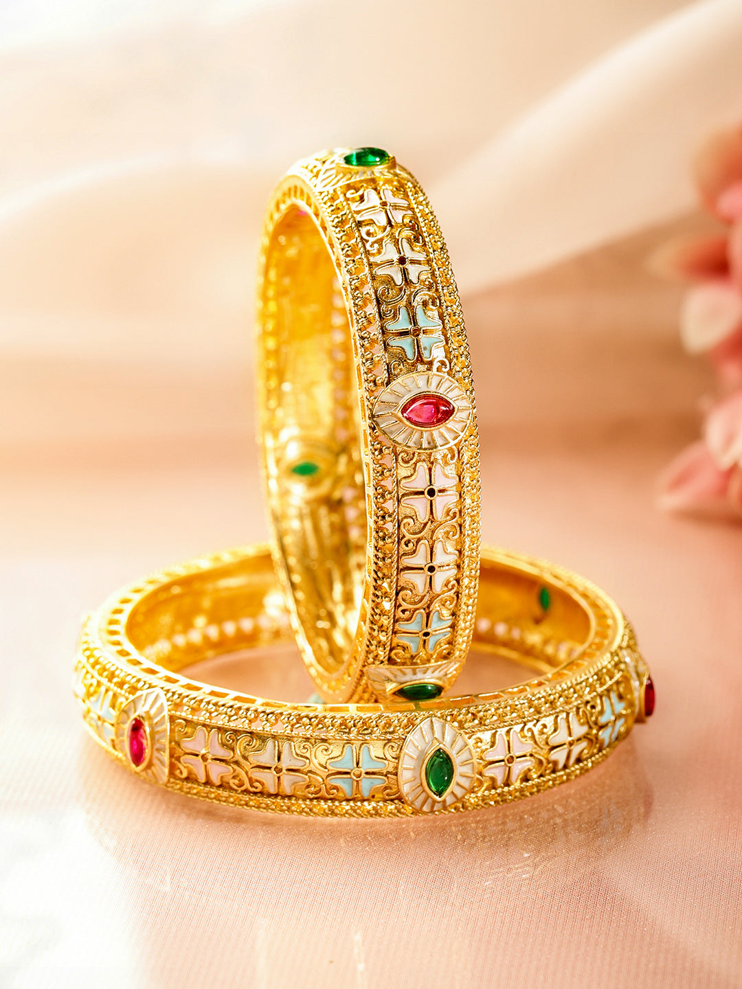 Gold Toned Multicolor Bangles Set Of 2 2.4 - Small