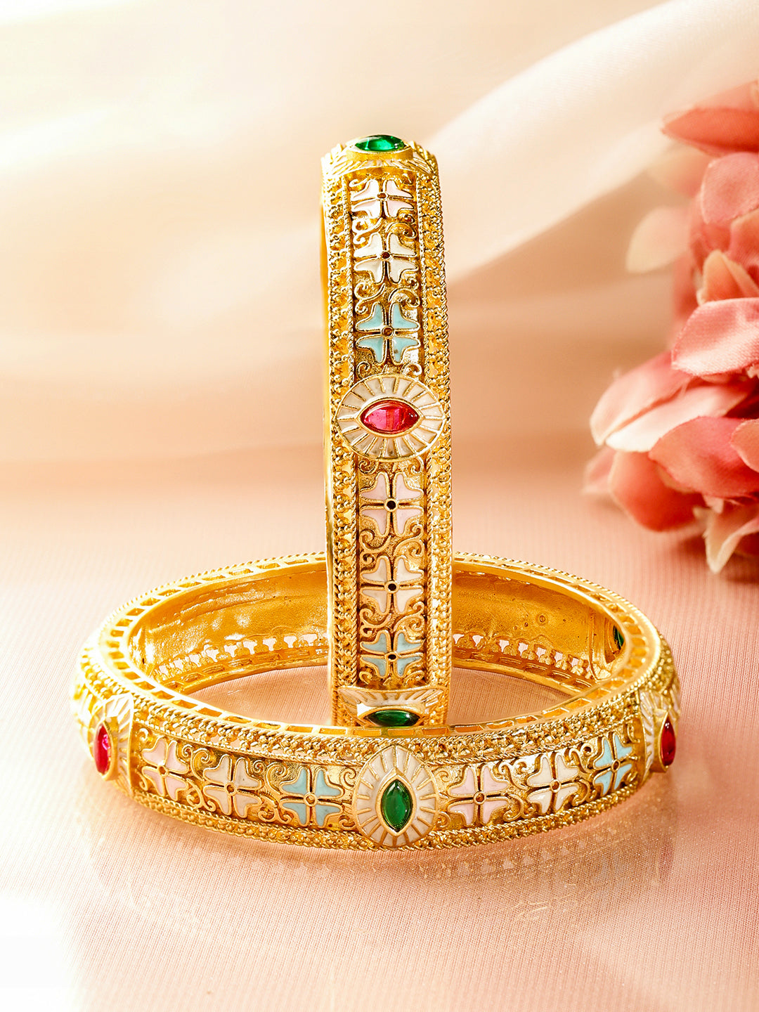 Gold Toned Multicolor Bangles Set Of 2 2.4 - Small