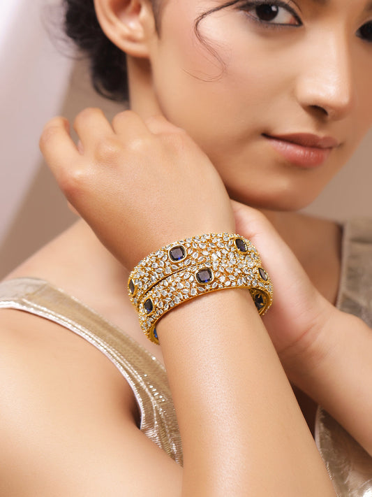 Blue American Diamond Zirconia Bangles Set Of 2 2.10 - Extra Large