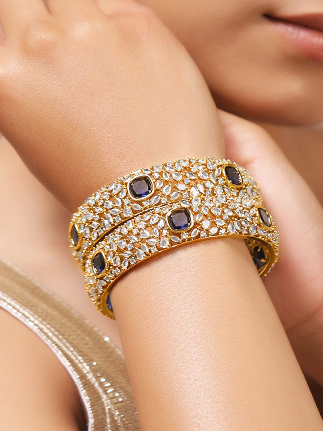 Blue American Diamond Zirconia Bangles Set Of 2 2.6 - Medium