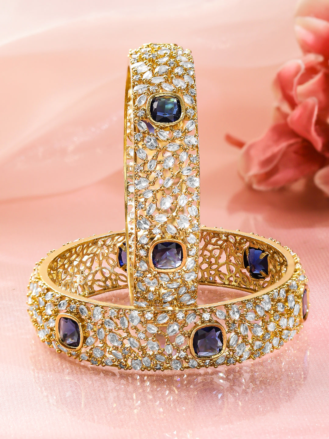 Blue American Diamond Zirconia Bangles Set Of 2 2.6 - Medium