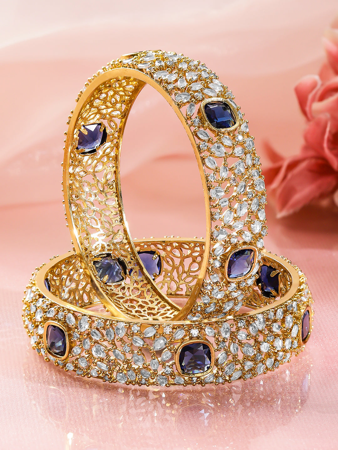 Blue American Diamond Zirconia Bangles Set Of 2 2.4 - Small