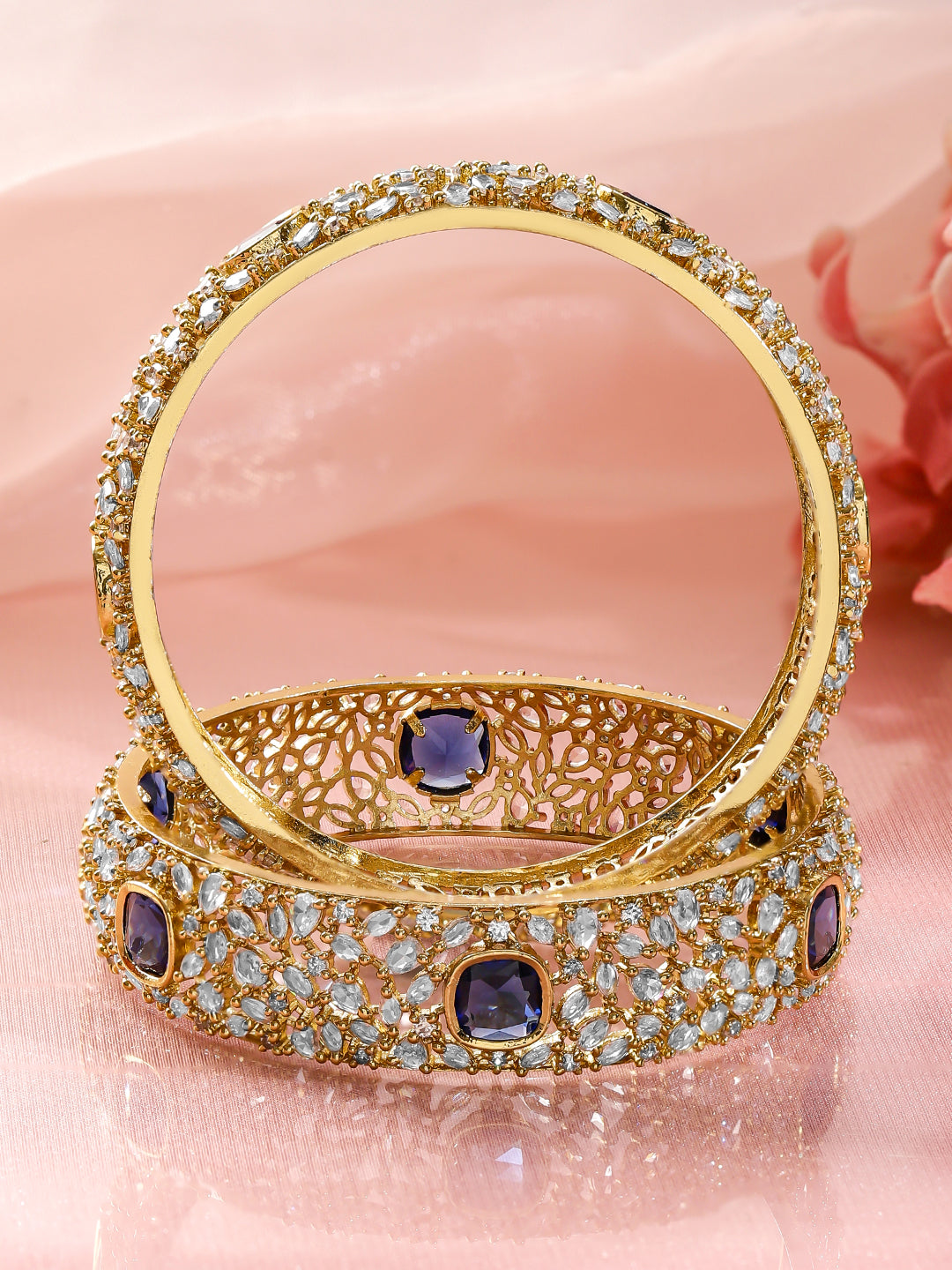Blue American Diamond Zirconia Bangles Set Of 2 2.4 - Small