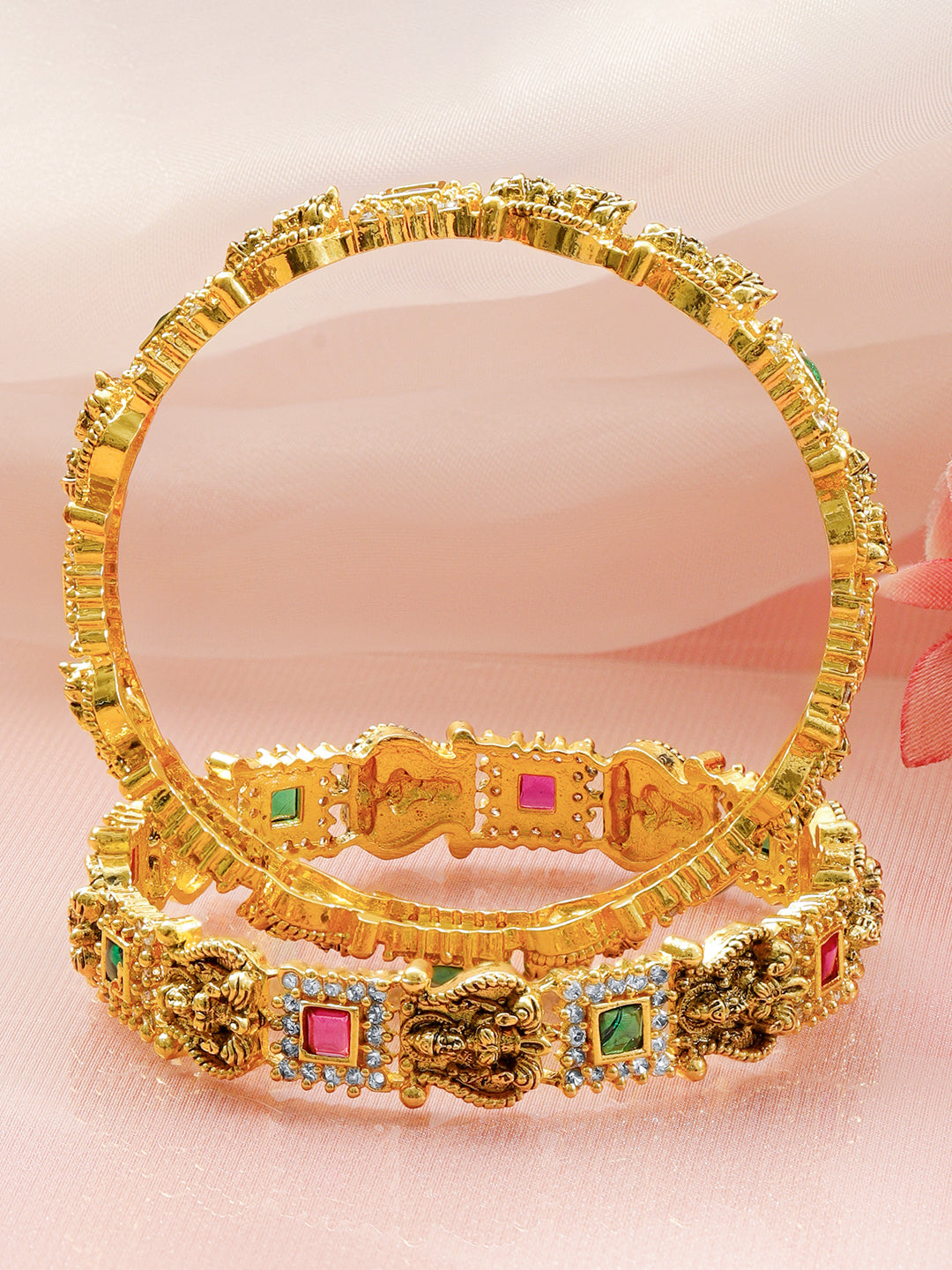 Green & Red Temple Bangles Set Of 2 2.8 - Large