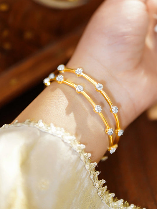 Golden Bangles With Kundan & Crystal Work 2.6 - Medium