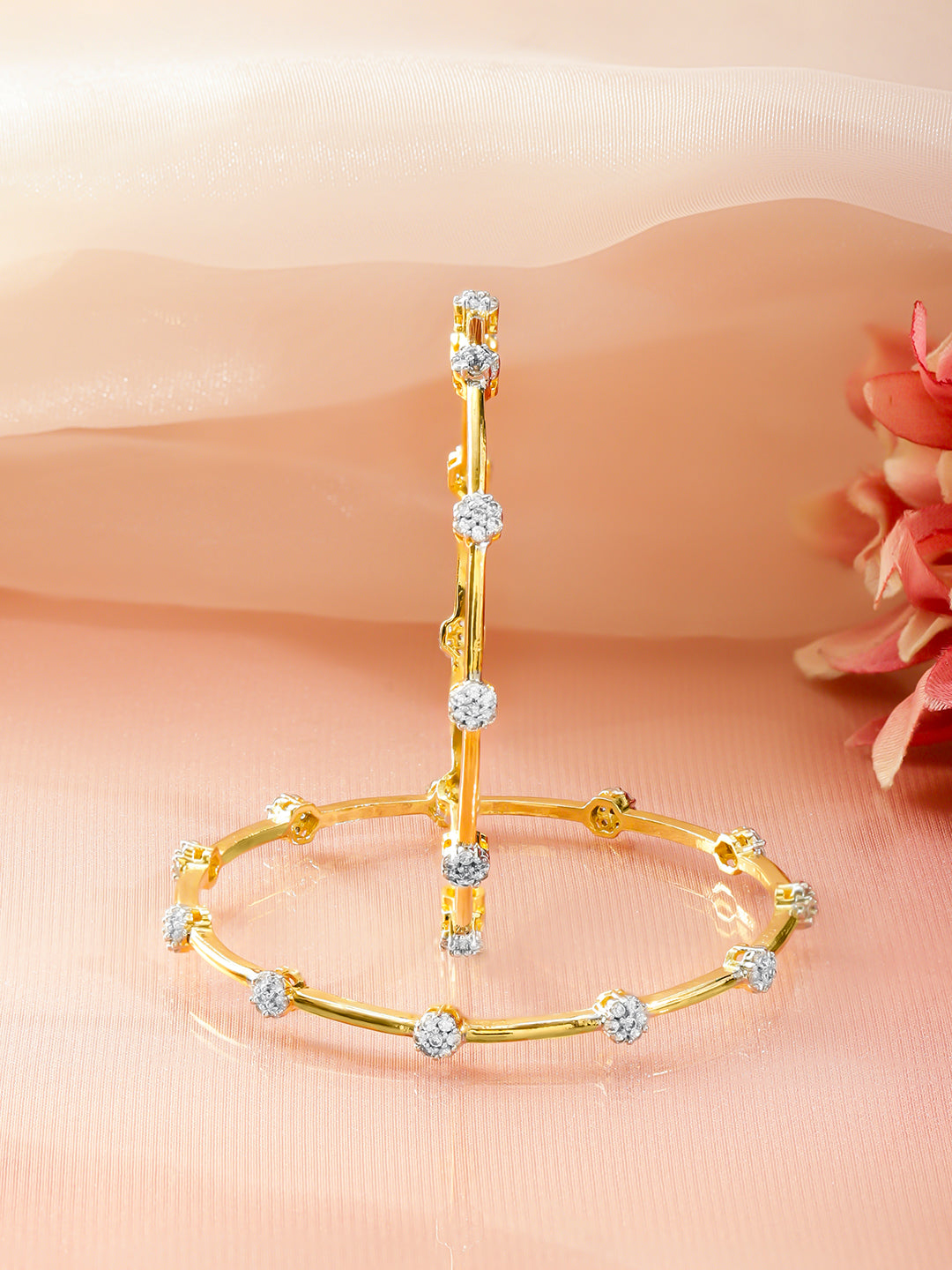 Golden Bangles With Kundan & Crystal Work 2.4 - Small