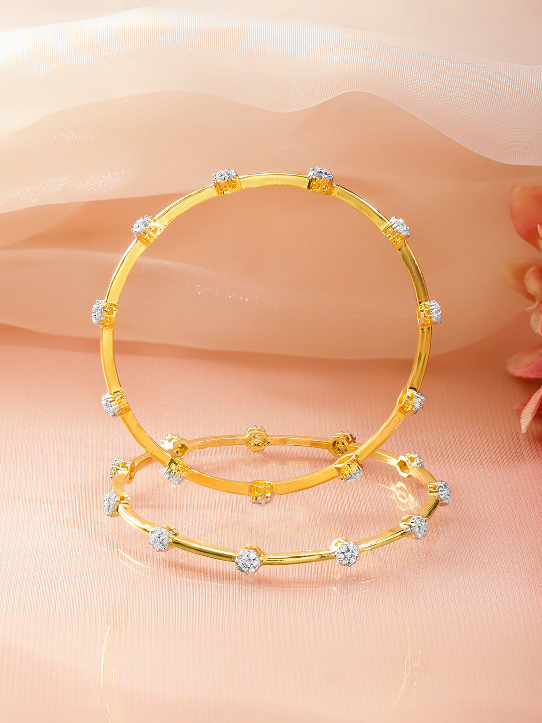 Golden Bangles With Kundan & Crystal Work 2.4 - Small