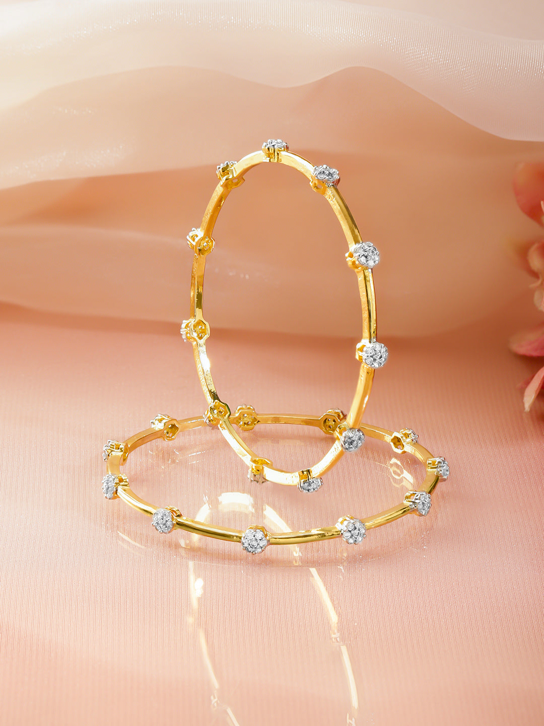 Golden Bangles With Kundan & Crystal Work 2.6 - Medium