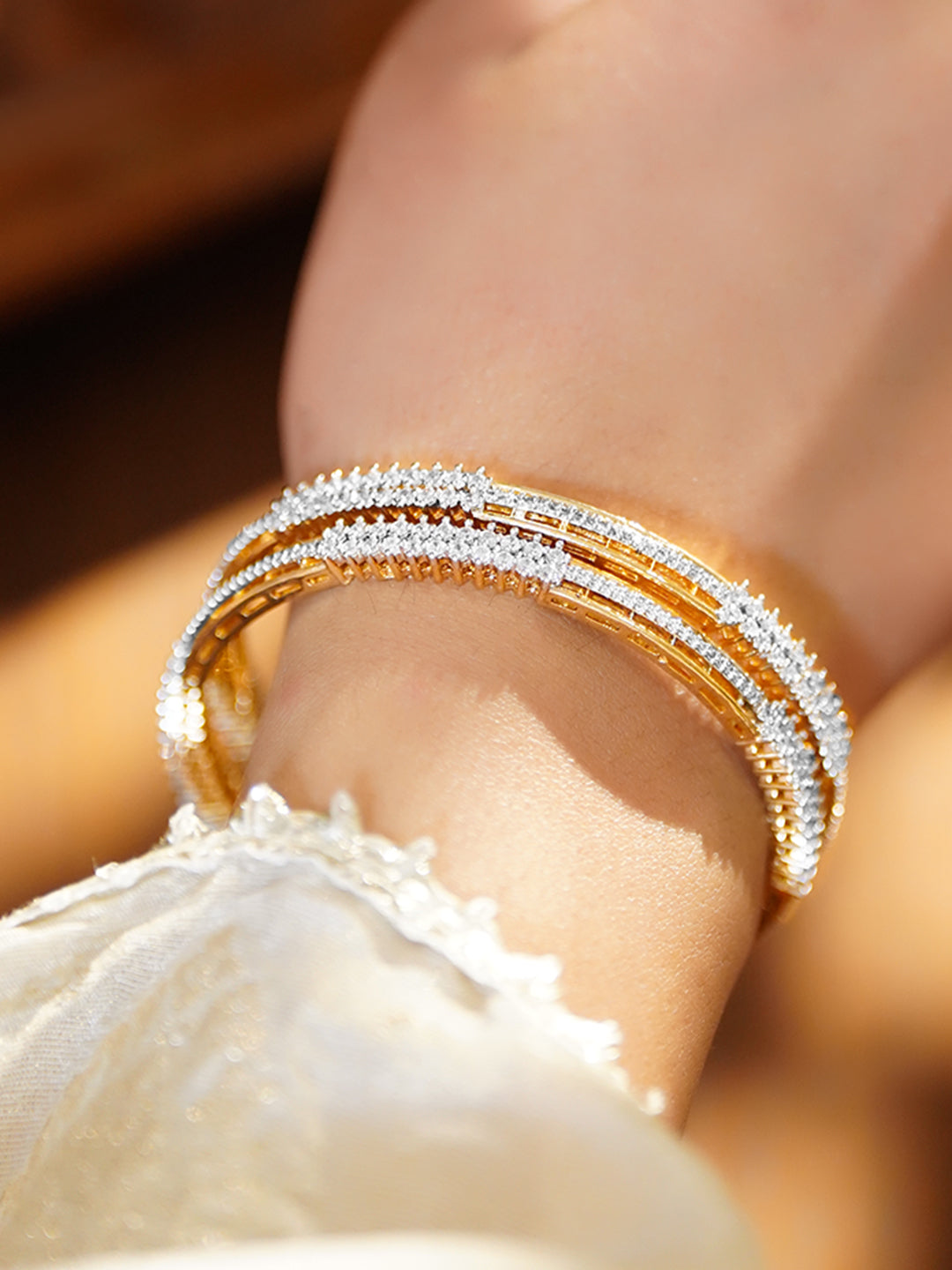 American Diamond Zirconia Gold Bangles Set Of 2 2.6 - Medium