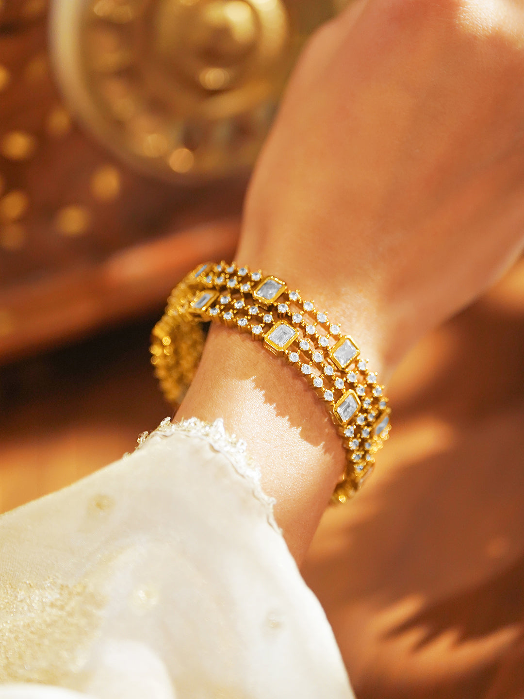 American Diamond Zirconia Studded Gold Bangles Set Of 2 2.4 - Small
