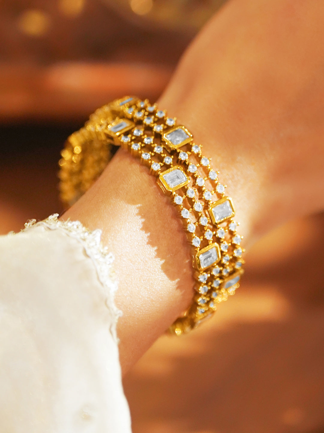 American Diamond Zirconia Studded Gold Bangles Set Of 2 2.6 - Medium